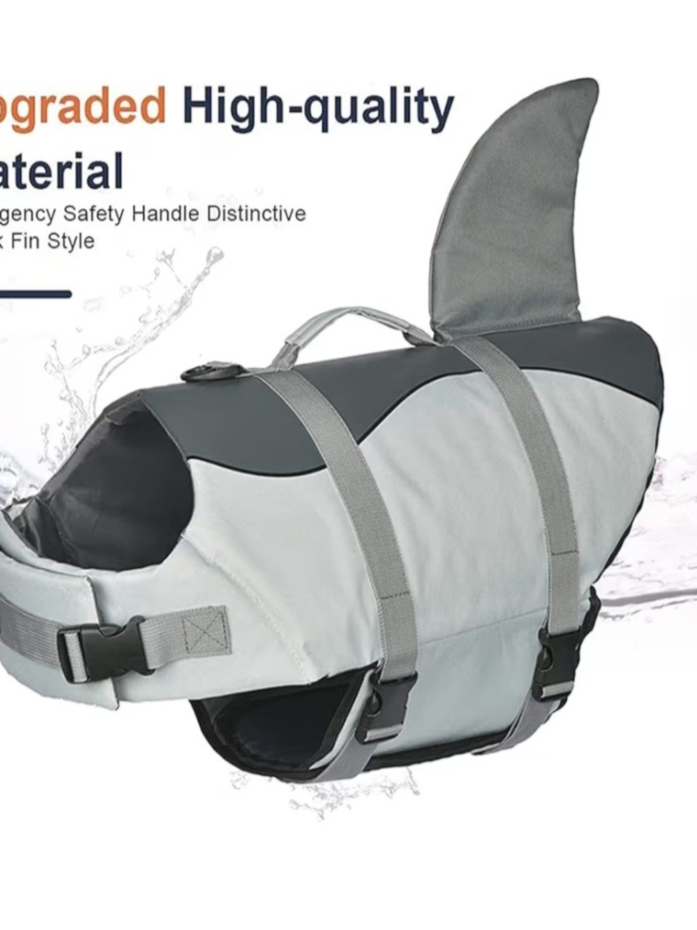 Shark Dog Life Jacket, Adjustable Dog Life Vest with Shark Fin, XL - Picture 2 of 4